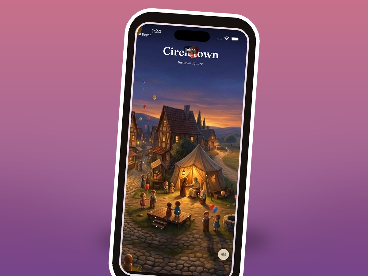 Painterly village of round houses at dusk