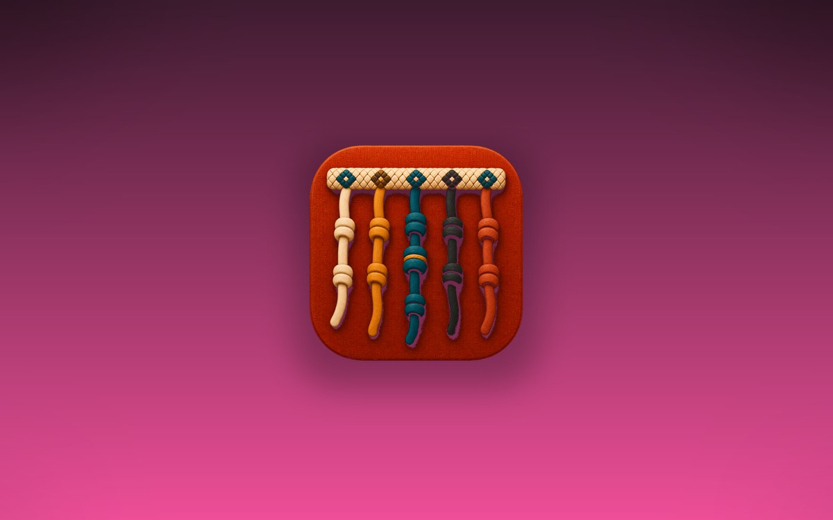 Khipu knotted-cord app icon on a rose gradient